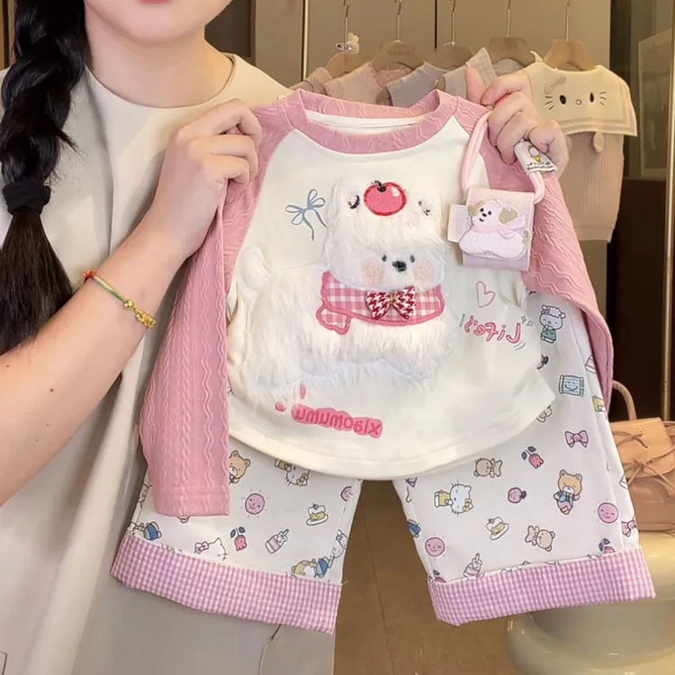 小咸柠女童套装洋气秋装2025新款小童女宝宝阔腿裤长袖上衣两件套