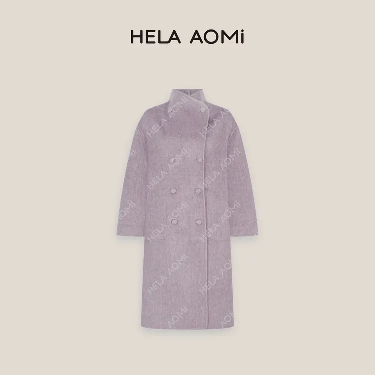 HELA AOMI“芋泥波波.双面穿”绵羊毛80%桑蚕丝兔毛复古中长款大衣