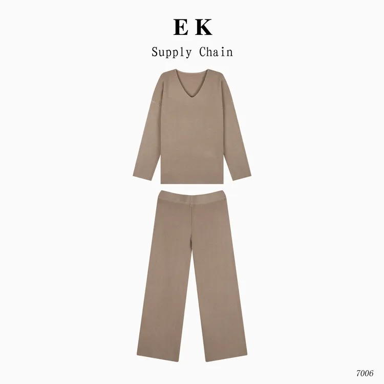 【楚铃专属】秋冬极简休闲套装女慵懒风高级感宽松V领上衣+阔腿裤两件套7006
