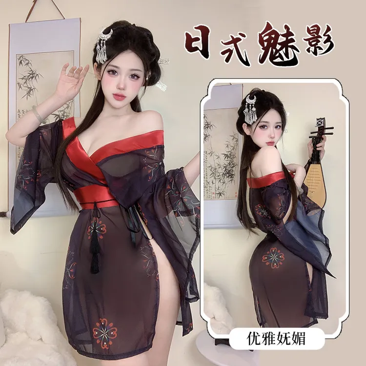 性感日系和服制服纯欲睡衣印花睡衣黑色角色套装