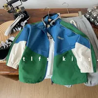 童例「24358蓝绿拼刺绣外套」秋季儿童防风防水上衣休闲百搭韩版潮