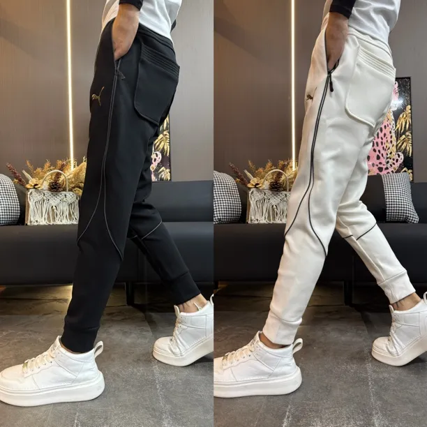 高弹力新款刺绣长裤修身型时尚百搭潮流扎条休闲裤662