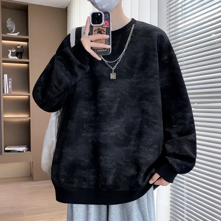 春秋季新款印花圆领扎染长袖套头宽松卫衣青少年学生休闲百搭上衣