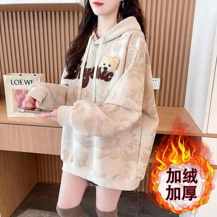 纯棉学院风连帽衫春秋冬上衣初高中学生大童胖女孩加绒卫衣新爆款