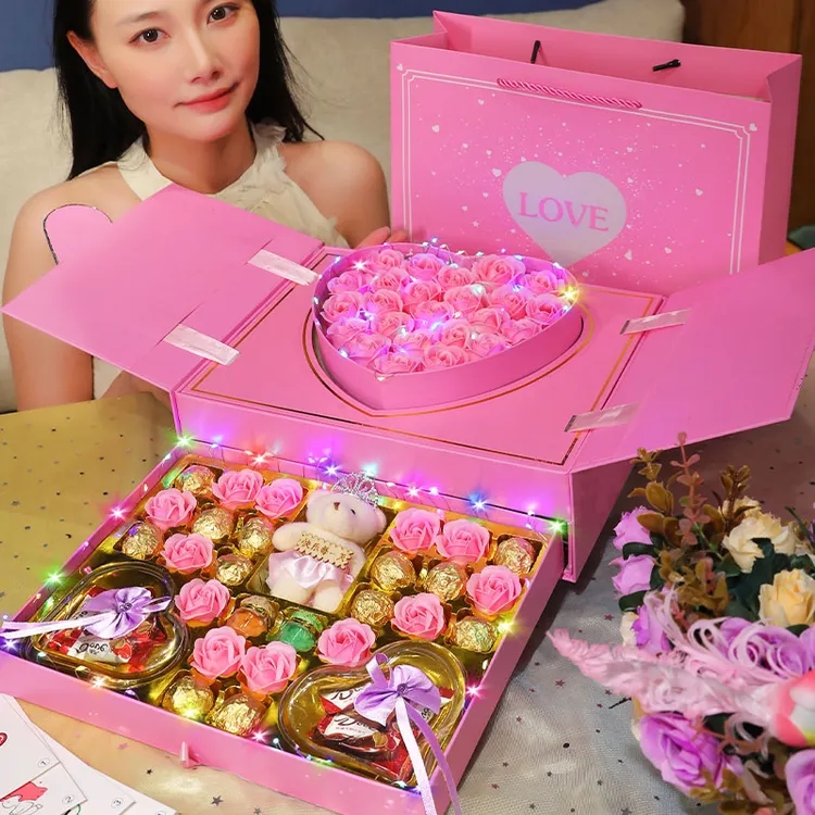 七夕情人节礼物巧克力棒糖果玫瑰礼盒送男女朋友惊喜浪漫表白生日