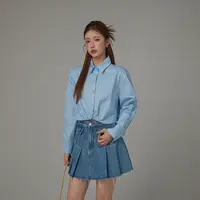 C004【金拐子专属】CHUU系带设计长袖翻领短款衬衫-F
