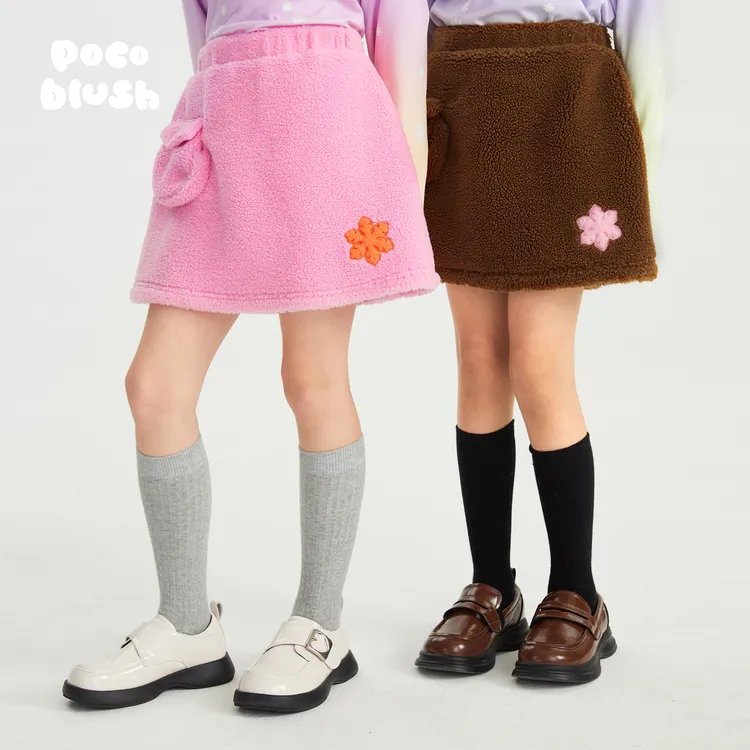 pocoblush【小小雪花毛毛半裙】女童秋冬新款羊毛绒感保暖半身裙