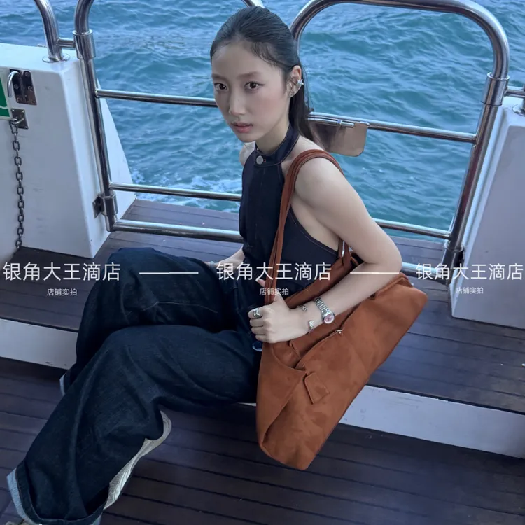 「银角大王」韩系慵懒麂皮绒复古大托特！大容量单肩托特包手提包