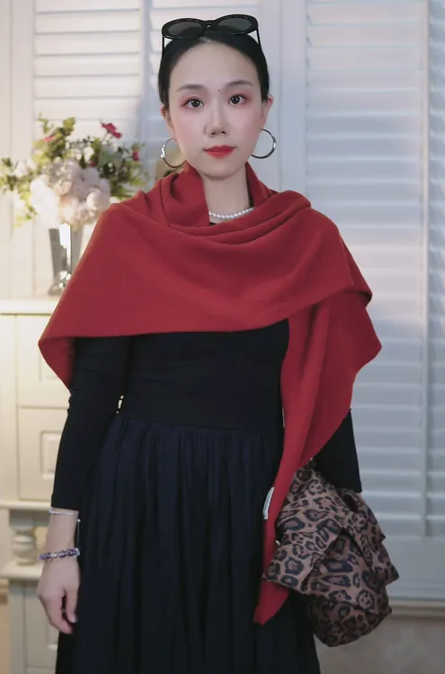 2025大三角披肩冬季100%绵羊毛针织围巾秋冬时尚保暖百搭韩版纯色