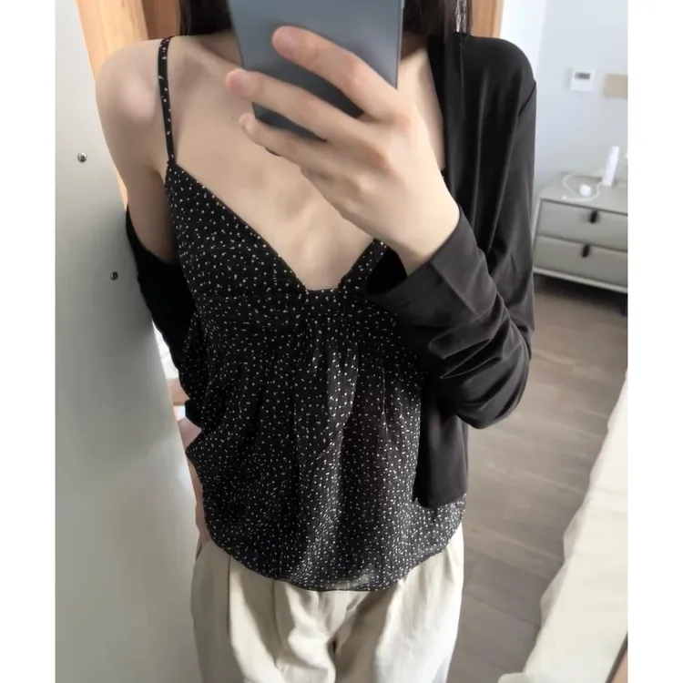 雪纺清凉感背心夏季女装2025新款法式波点蝴蝶结抹胸v领吊带