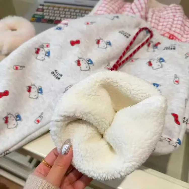 女童可爱KT猫满印束脚加绒卫裤冬季保暖百搭儿童休闲裤宝宝加厚