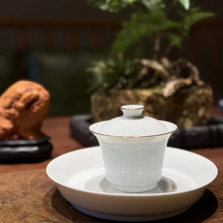 【寅玉造物】岩制2.0描金手工马蹄原矿仿古泥盖碗120cc泡茶神器