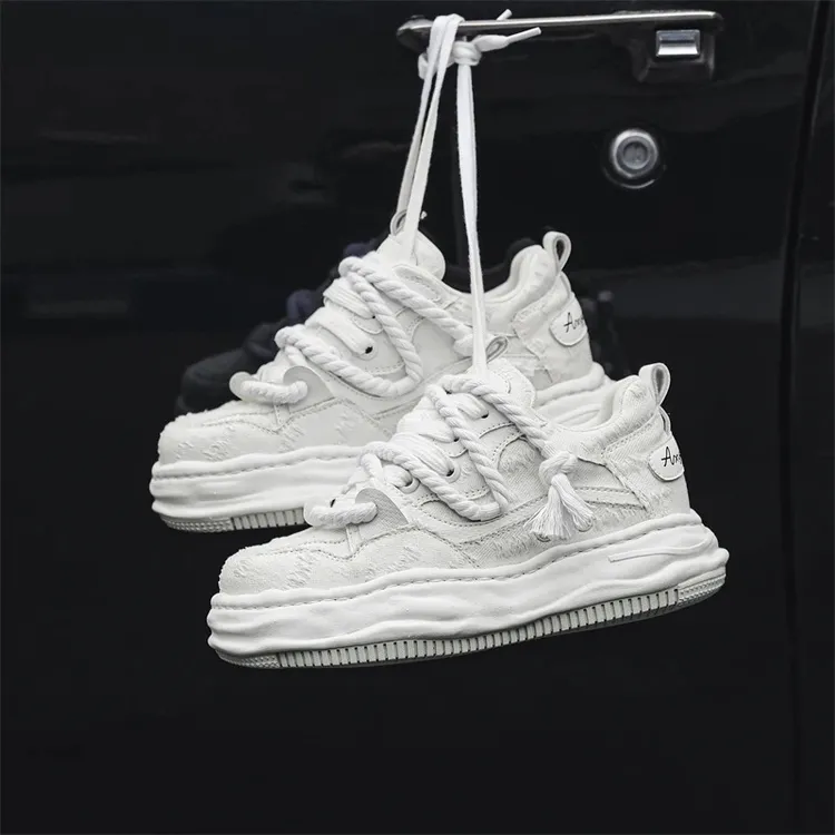 增高7cm隐形小众板鞋男女国潮原创做旧厚底溶解鞋情侣休闲面包鞋