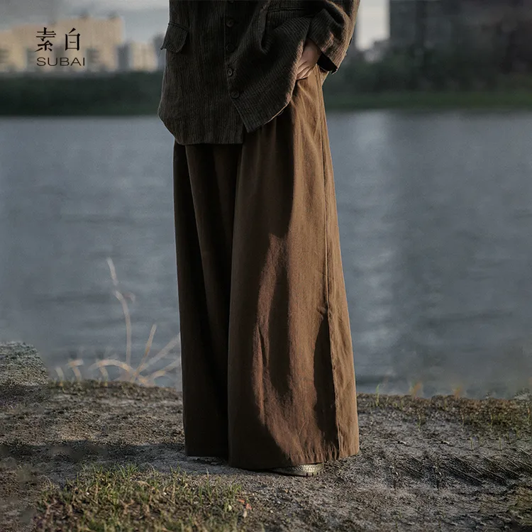 素白马乖【松果】K01810单排扣时尚百搭休闲直筒宽松阔型裤