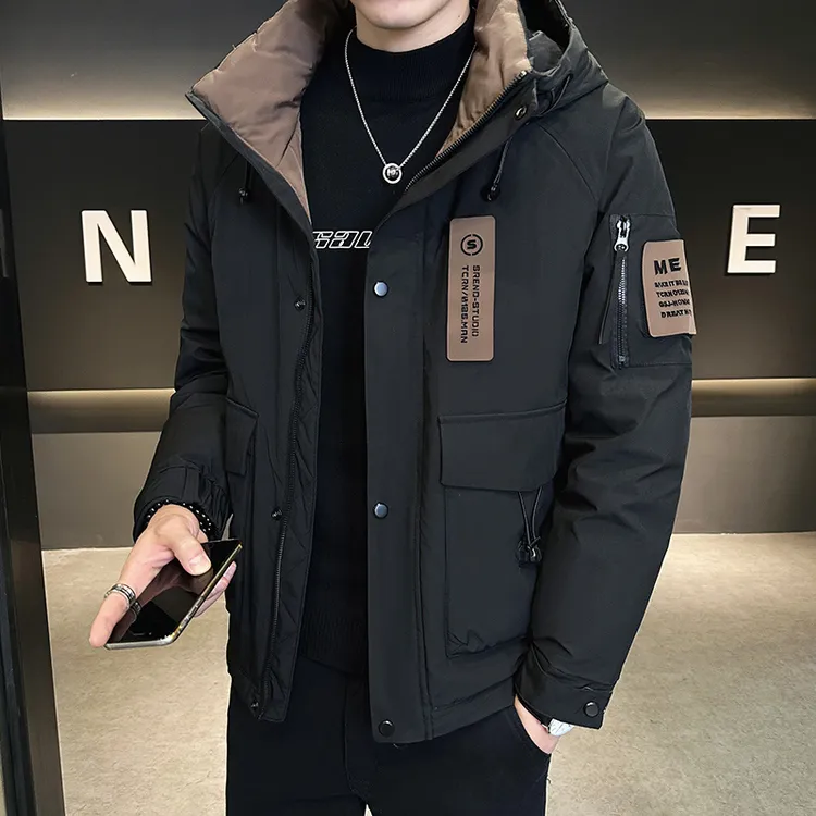 防寒服男士时尚休闲连帽秋冬季工装保暖百搭潮流外套韩版帅气男装