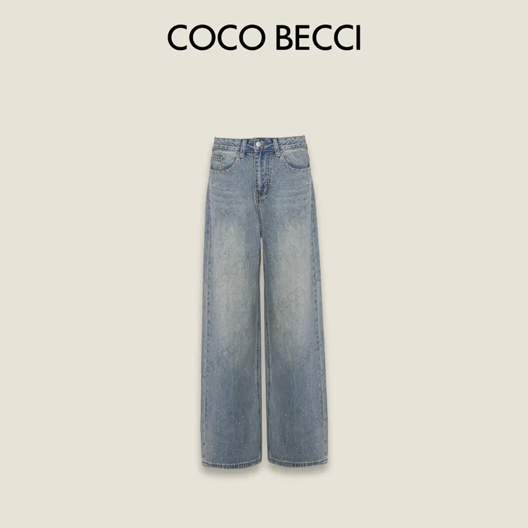 COCO BECCI【氧气星河】高腰直筒烫钻点缀百搭牛仔裤CFLJC362071