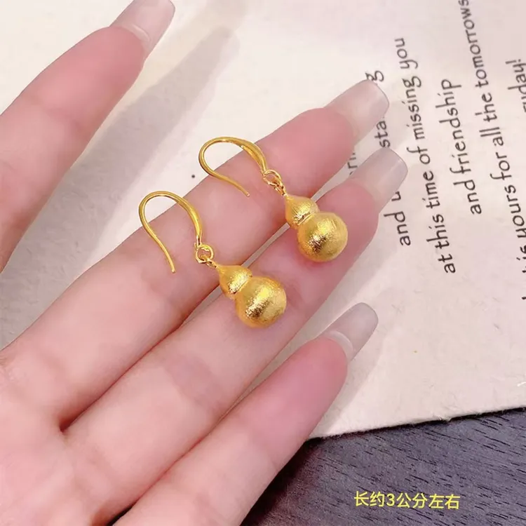铜合金耳饰 新款【实心磨砂拉丝葫芦耳钩】女款时尚精美百搭耳换