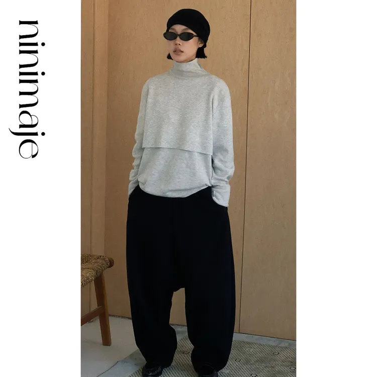 NanBeiBei 极简设计款百搭两件套超细桑蚕丝羊毛打底衫 6650