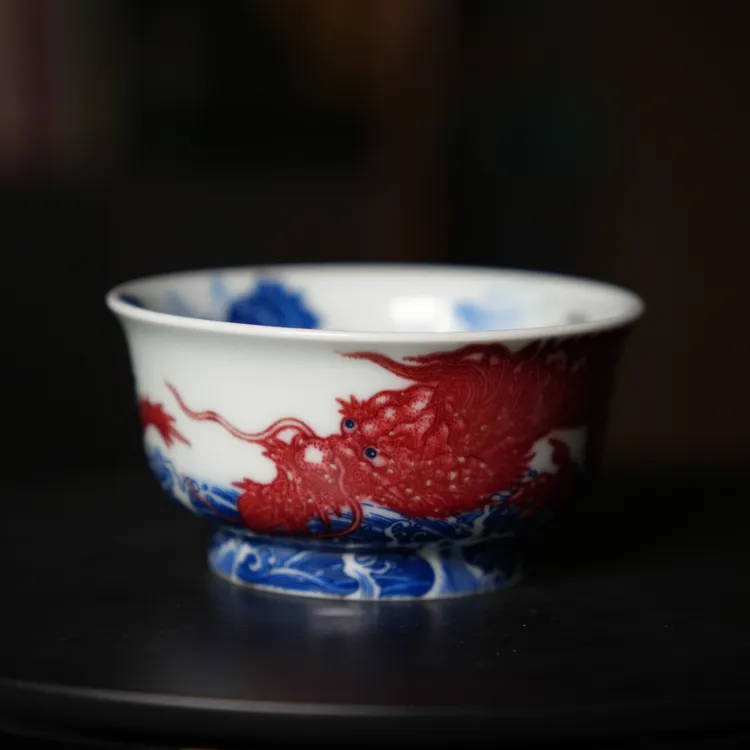 九悠阁严选-专属款-高端茶器-澄怀堂-青花釉里红陋室铭2.0主人杯