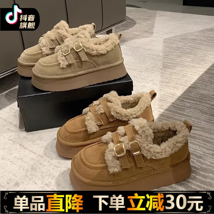 厚底棉鞋女款外穿2025秋冬季新款时尚懒人一脚蹬复古加绒勃肯鞋子