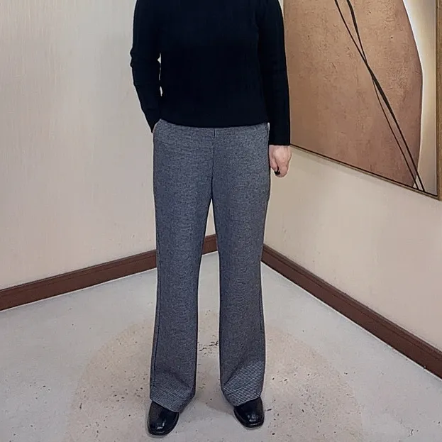 【嫩尼娅】文艺复古千鸟格毛呢裤女秋冬新款小个子显瘦显高微喇裤