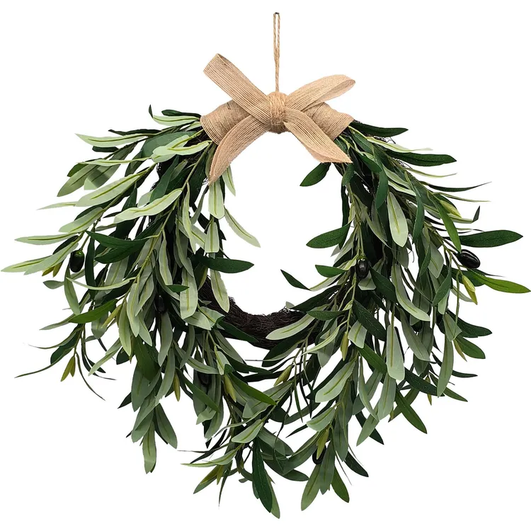 亚马逊跨境橄榄枝春夏花环圣诞仿真花环藤圈假花环圣诞节墙挂装饰