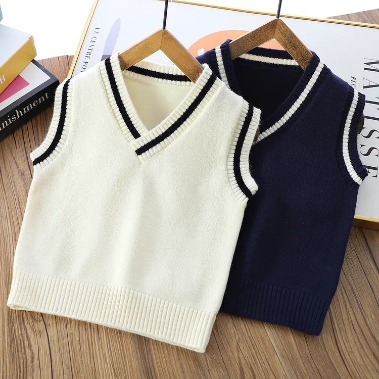男童童装马甲春秋季儿童针织毛线背心女童学院风V领外套上衣秋装