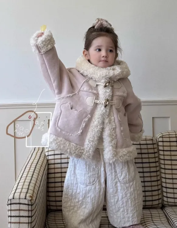 童装2025冬季加厚新款女童小童韩版耳朵帽毛毛连帽外套加绒休闲裤