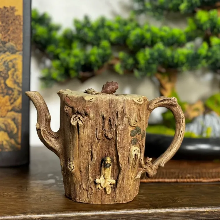 宜兴紫砂壶全手工原矿段泥收藏级精品鸣远枯木松桩大容量800CC