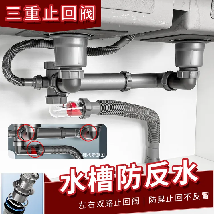 厨房洗菜盆下水管防返水单双槽下水器水槽配件下水池排水管落水器