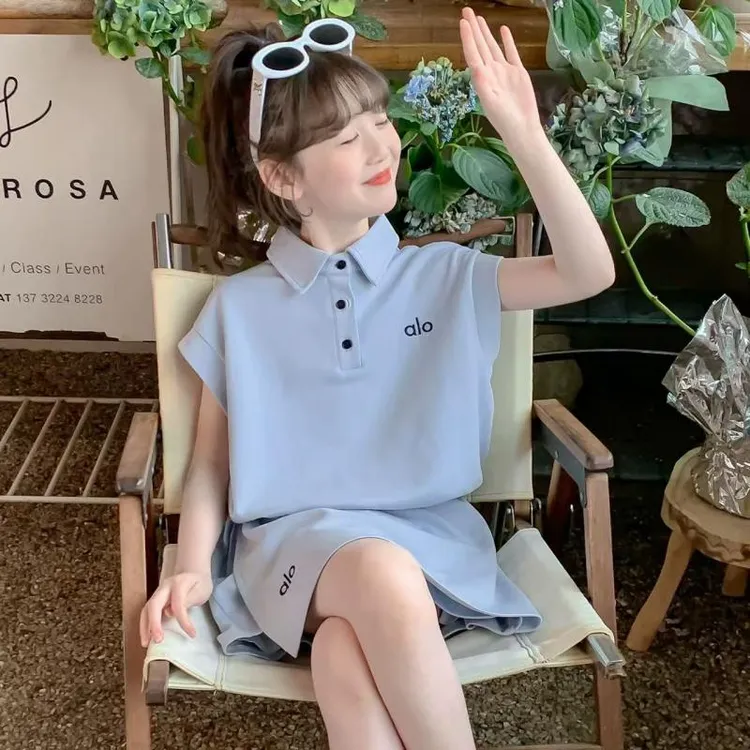 女童学院风套装夏季2025新款儿童休闲夏装中大童POLO衫短裤两件套