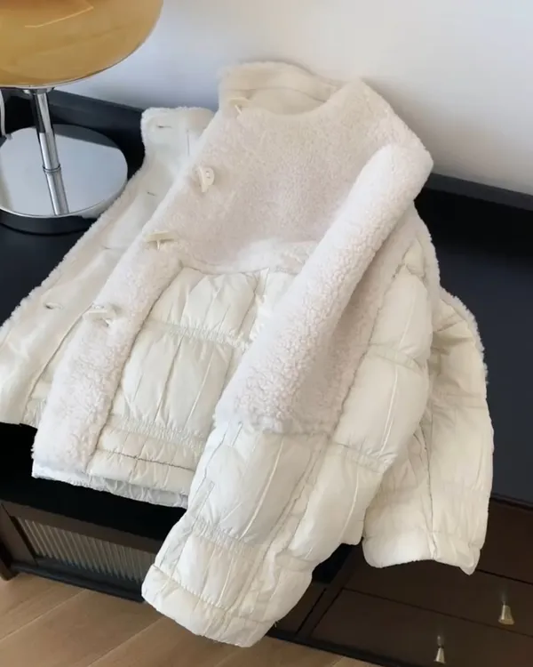 2025冬季新款小香风保暖短款棉服女时尚氛围宽松百搭拼接韩系外套