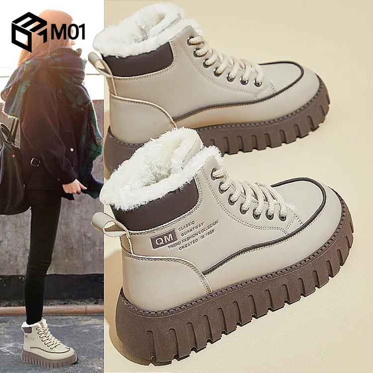 M01冬季加绒雪地靴女新款加厚马丁靴子女鞋短靴防水防滑学生棉鞋