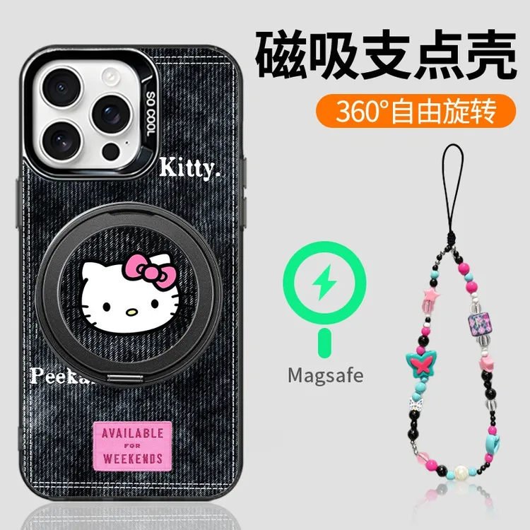 牛仔凯蒂适用苹果16Pro华为mate60小米OPPO二合一旋转支架手机壳