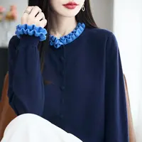 法式温柔风花边领针织开衫女2025秋季新款甜美减龄毛衣小香风外套