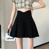 【现货】胖mm夏黑色显瘦百褶裙不规则西装半身裙女高腰A字短裙04006
