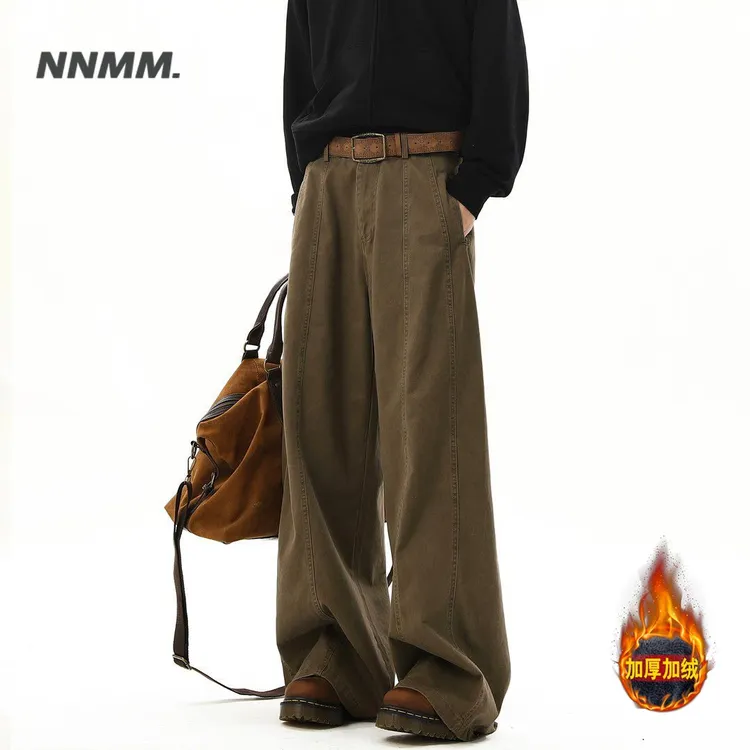 美式复古分割弯刀休闲裤男士冬季爆款加绒保暖长裤痞帅高级感裤子