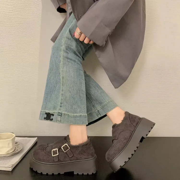 2025秋冬加绒勃肯鞋女冬季魔术贴双扣带厚底内增高休闲棉鞋7028-8