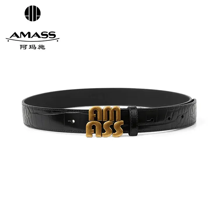 AMASS/阿玛施5900524时尚经典百搭金属LOGO简约搭配黑色腰带女