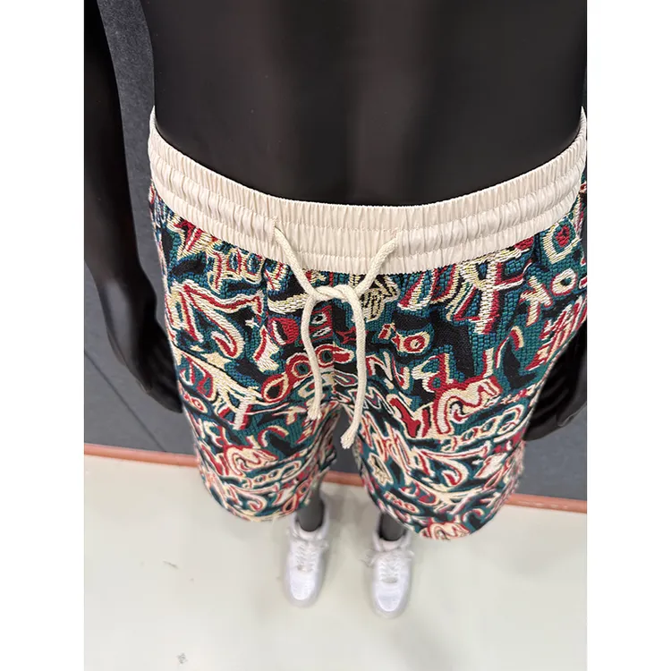 夏威夷编织短裤男夏季松弛感民族风涂鸦满印沙滩大裤衩复古五分裤