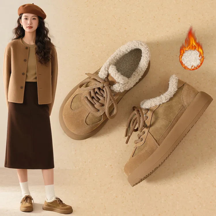 ZHR/则则真皮勃肯鞋女2025新款复古舒适保暖雪地靴休闲百搭毛毛鞋