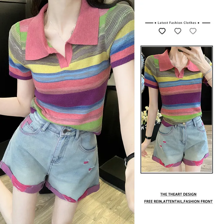 夏季穿搭一整套女2025新款时尚减龄针织衫气质显瘦牛仔短裤两件套