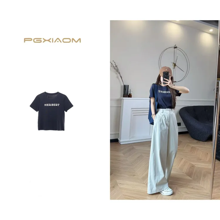 【PGXIAOM】润秀定制蓝色立体字母T恤衫TX9917