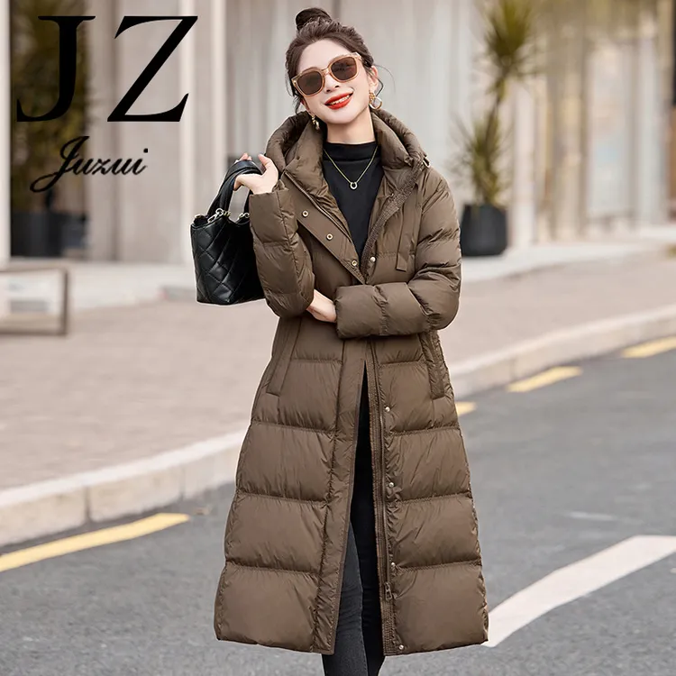 JZ玖姿正品清仓折扣女装收腰连帽白鸭绒羽绒服气质优雅长款外套潮