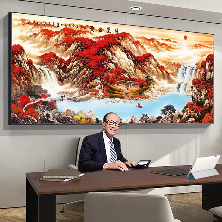 鸿运当头国画山水画聚宝盆办公室字画装饰画客厅沙发挂画茶室壁画