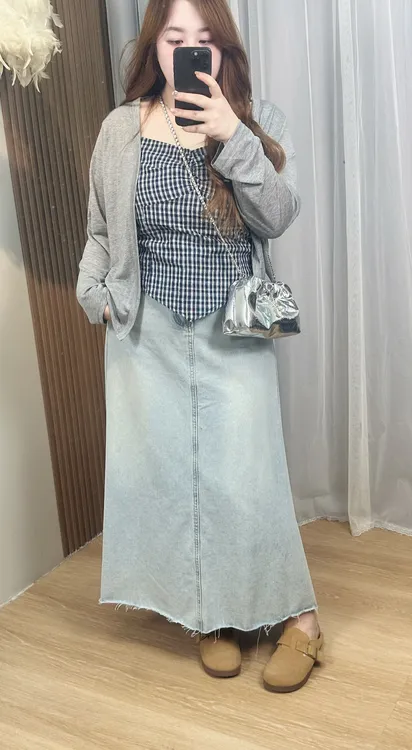 大码女装早秋新款韩版休闲百搭高腰显瘦水洗中长款牛仔半身裙女