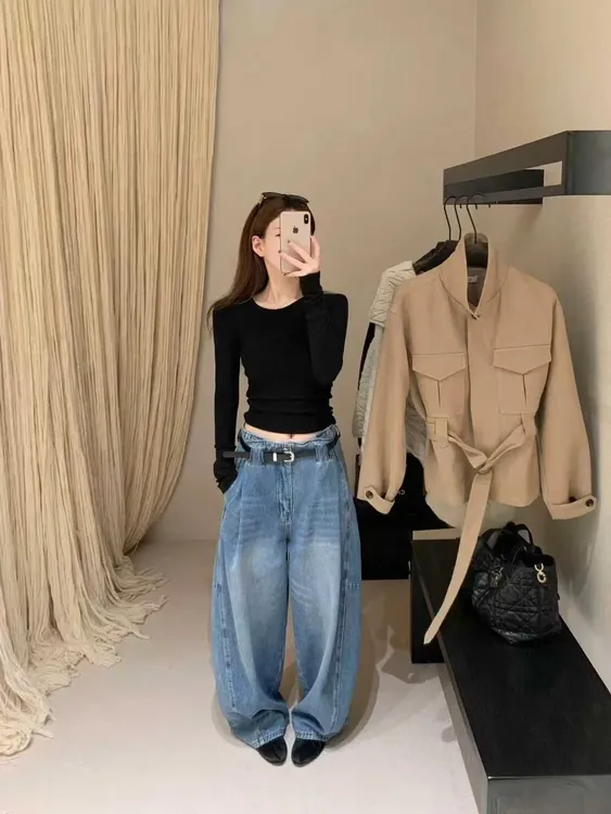 早秋新款针织衫上衣套装纯欲慵懒风女装百搭高腰牛仔裤韩版气质