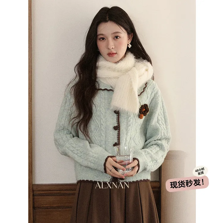 鹿向南【破碎梦境】现货秋季新款韩系慵懒显气质开衫毛衣套装女