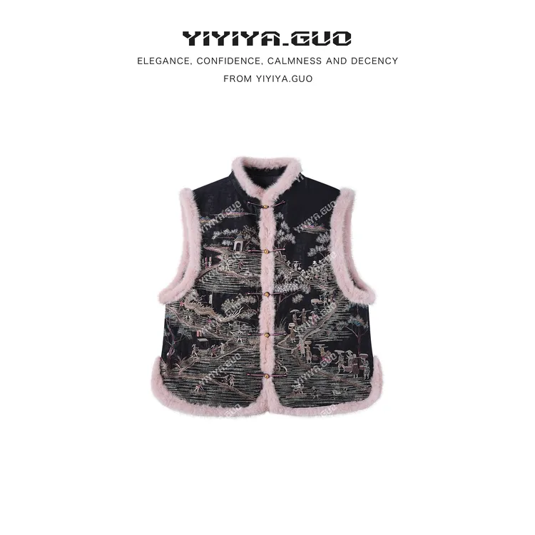 yiyiya.Guo艺艺吖【步步高升】新中式中国风刺绣盘扣马甲090064SS52