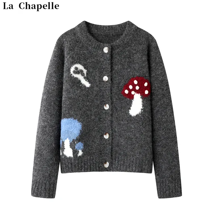 La Chapelle/拉夏贝尔圆领长袖宽松小香风短款时尚休闲百搭针织衫